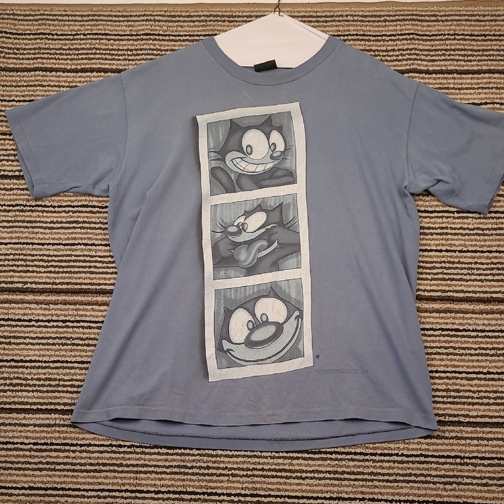 FELIX The Cat Photobooth Changes Cotton USA Blue Grey T Shirt Mens XL VTG‎ 90s